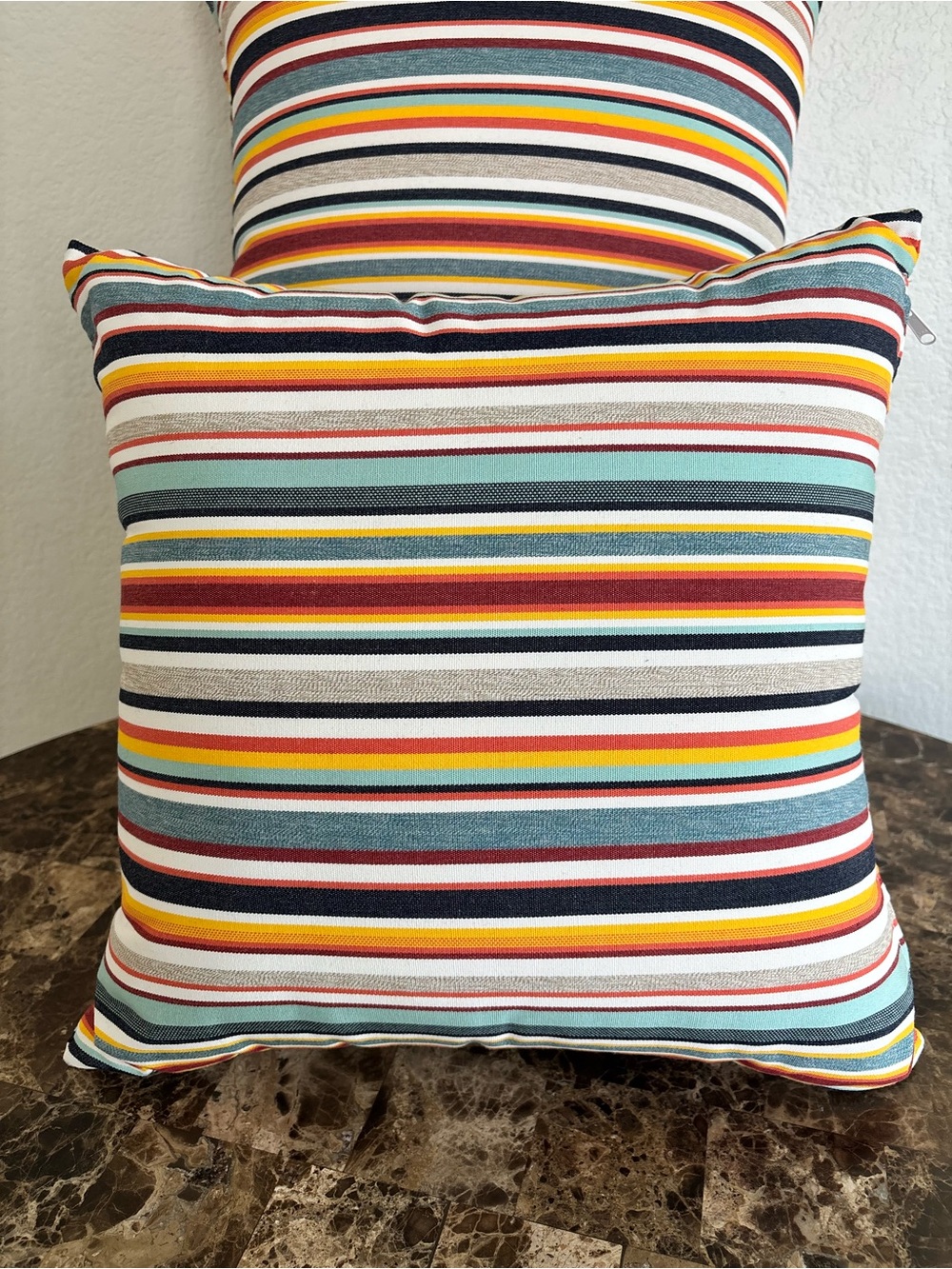 Sunbrella Highlight II Remix Striped Outdoor Pillow 18x18 Patio Deck Cushion Set